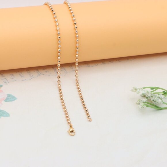 "Elegant Rose Gold Ball Chain Necklace High Polish Finish, XPNL0334 - Picture 12 of 12